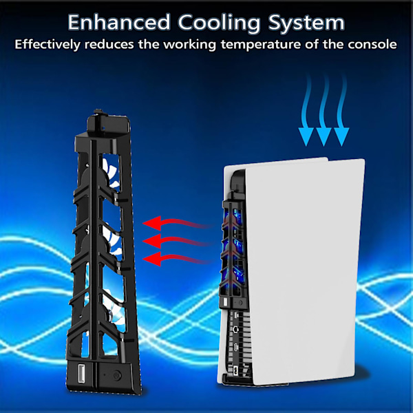 Ps5 kylfläkt med LED-ljus och USB3.0-hubbar, effektivt kylsystem för Ps5 Digital & Disc Edition, Ps5-tillbehör