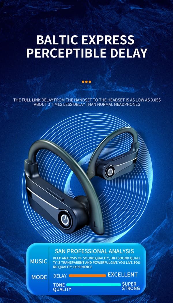 Over-ear TWS Bluetooth-ørepropper med lang batterilevetid