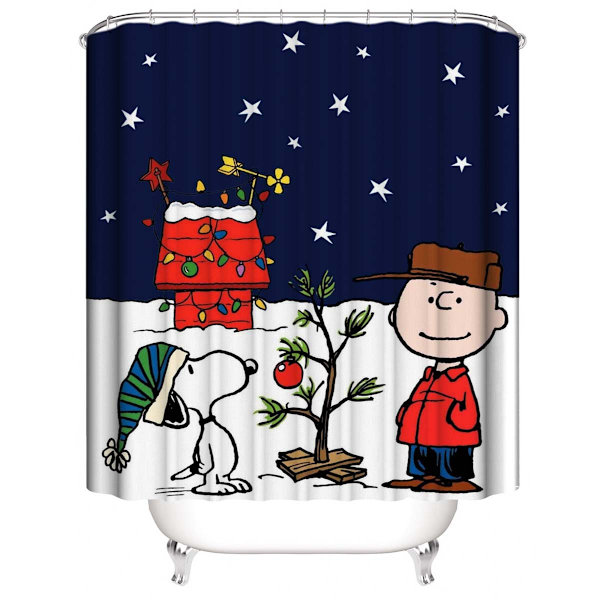 3D-printet badeforhæng - 180*200 cm Snoopy hvalp og ejer