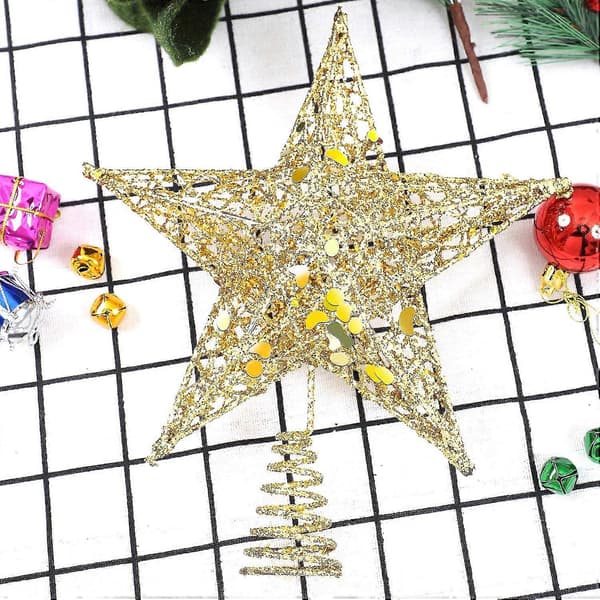 Glitteret juletræstop i metal, juletræstop, hul trådstjerne til jul
