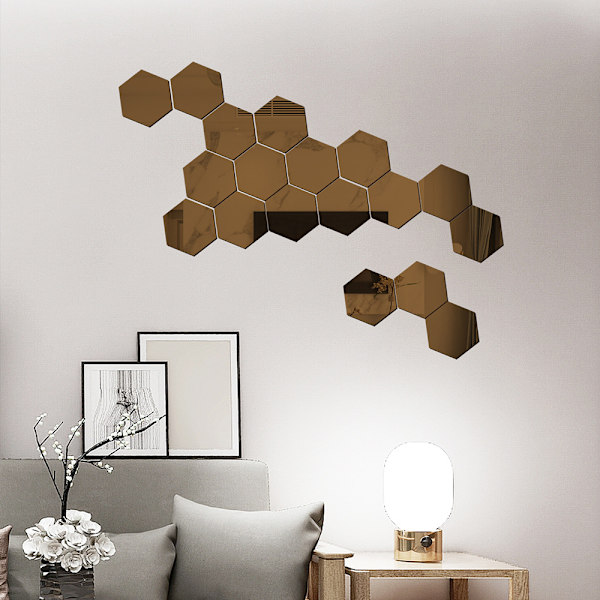 Hexagonal spegel - Brun, flexibel lins, icke-klibbiga klistermärken