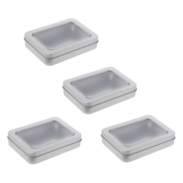 Elegant Rektangulär Miniplåtask med Silveryta, Högkvalitativ Plåt med Transparent Fönsterlock, Perfekt Förvaringsorganisatör för Bröllopsgåvor Godis Smycken