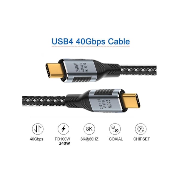 USB C till USB C laddningskabel, USB 4.0 240W Typ C snabbladdningskabel i nylonfläta för typ C-bärbar dator, hubb, dockningsstation, stödjer 8K
