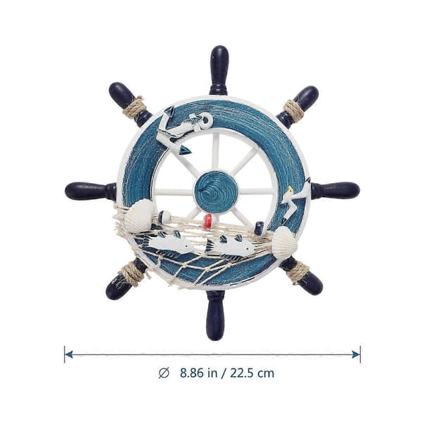 WINOMO Tre 23 cm Strandbåt Skip Ror Fiske Nett Hjem Veggdekorasjon (Blå)