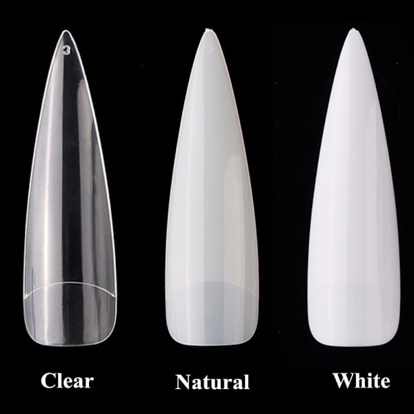 500st nageltippar stiletto extra lång tippar lösnaglar nageltips Transparent