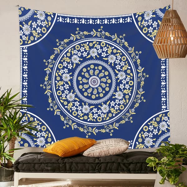 150×200cm Boheme Tapestry - Blå Blomster, Dekorativ Tapestry