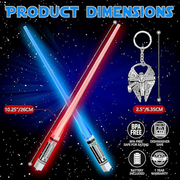 Lysende spisepinde med lyssværd-design - Lysende spisepinde til Star Wars-gaver, temafester og sjove lejligheder [2 par, rød og blå sæt]
