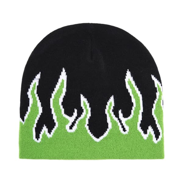 Flame Mössa för Män och Kvinnor, Stickade Mössor med Iögonfallande Eldgrafikdesign, Mjuk Varm Mössa för Höst Vinter Utomhusbruk, Utan Uppvik green