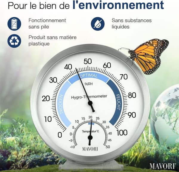 Indendørs analog hygrometertermometer - Hygrometer i rustfrit stål