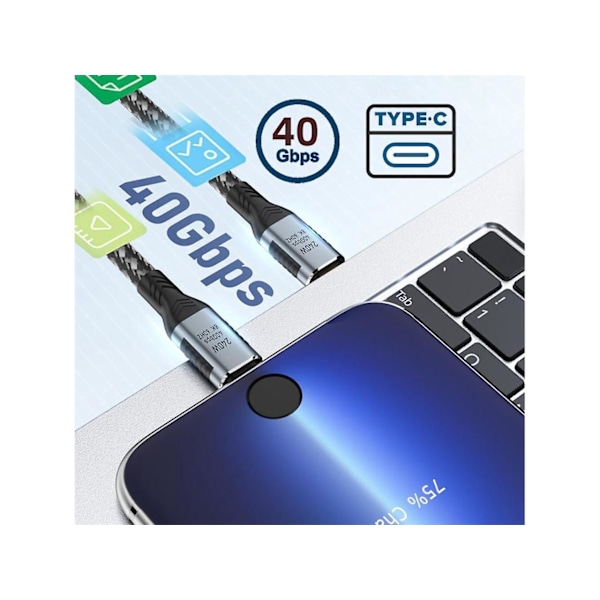USB C till USB C laddningskabel, USB 4.0 240W Typ C snabbladdningskabel i nylonfläta för typ C-bärbar dator, hubb, dockningsstation, stödjer 8K
