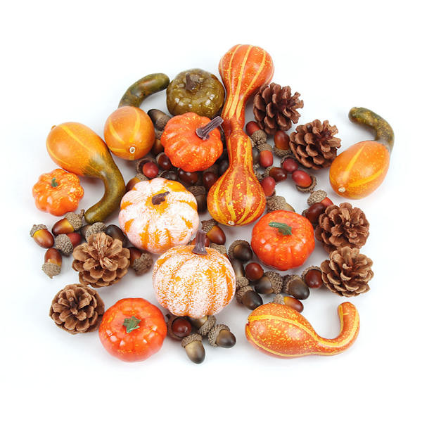 70 stk. efterårs- og Thanksgiving-dekorationer, mini kunstige græskar, P