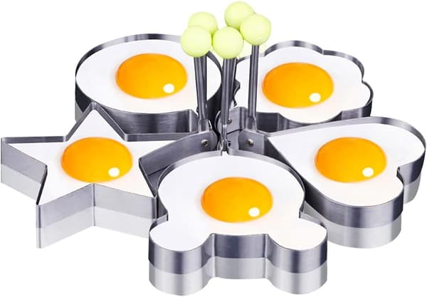 5 former non-stick stekt eggform eggringer med håndtak rustfritt stål