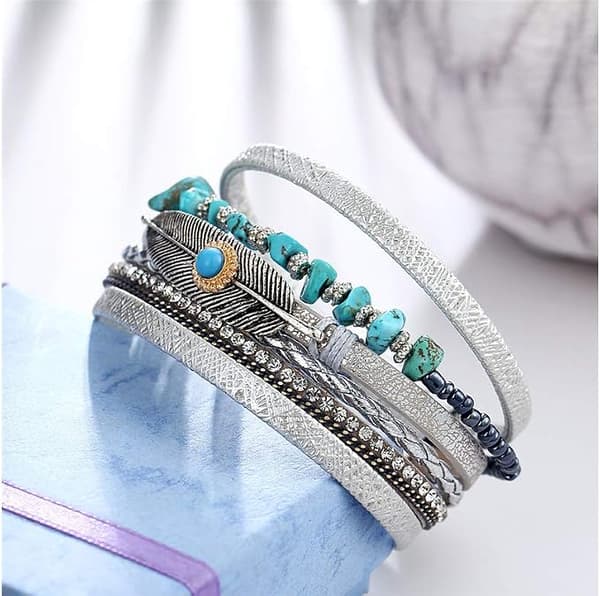 Leopardarmbånd til kvinder, wrap, flerlags læderarmbånd, magnetisk