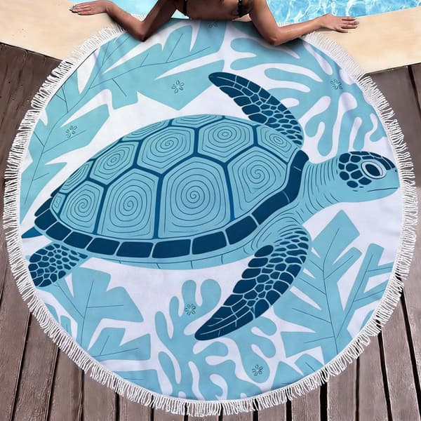 100cm x 100cm Merenelävät Mikrokuitu Pyöreä Hapsullinen Rantapyyhe F