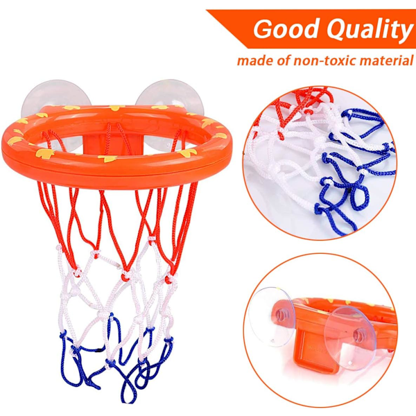 Basketbollkorg för badkarskul, smart design med uppgraderade sugproppar säkerställer att den sitter fast under leken, säkra material för småbarn, 3 bollar