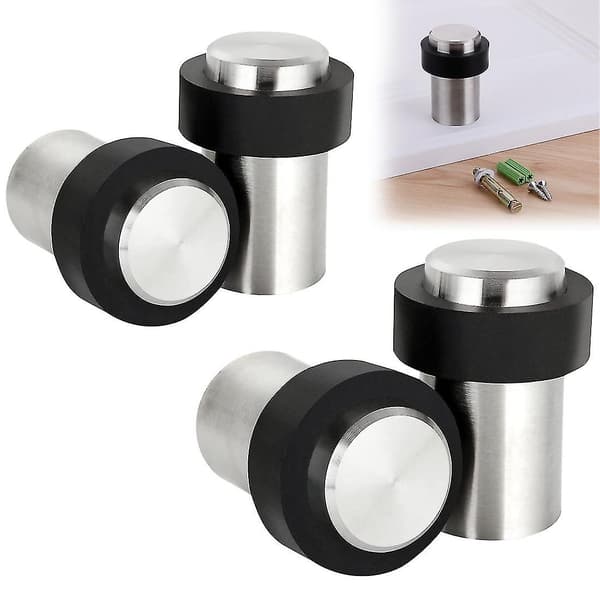 60mm Svarte Dørstoppere, Gulvmontert Dørstopper i Rustfritt Stål, Kraftig Dørstopper for Gulvmontering, 4 stk. D-