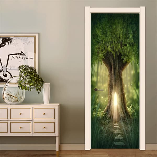 77x200cm 3D Konst Fantasy Trähus Dörrdekaler Väggmålning Ph