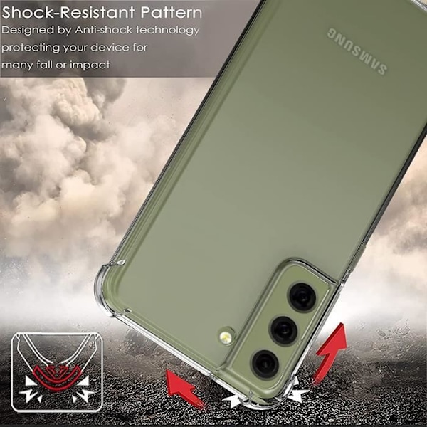 Fodral till Samsung Galaxy S21 FE 6,41" + 2x skärmskydd i härdat glas [Transparent silikon] [Stötsäker stötfångare] [Anti-Scratch]