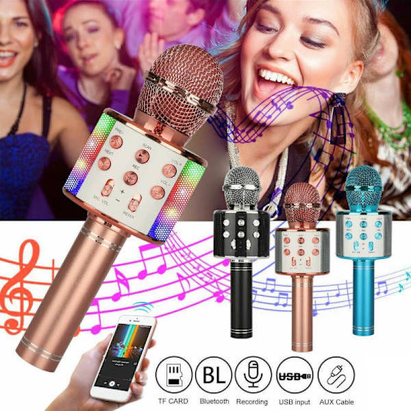 Trådløs karaokemikrofon Bluetooth-højttaler BLÅ silver