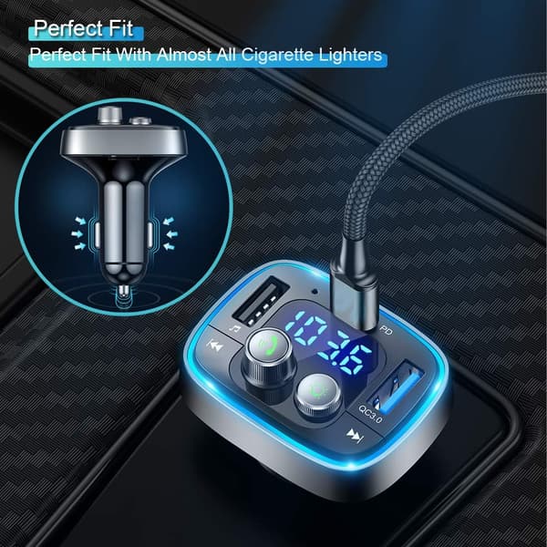 Smart køreledsager, opgraderet Bluetooth 5.3 FM-sender for problemfri forbindelse, oplev hurtig opladning og klar musikstreaming, perfekt