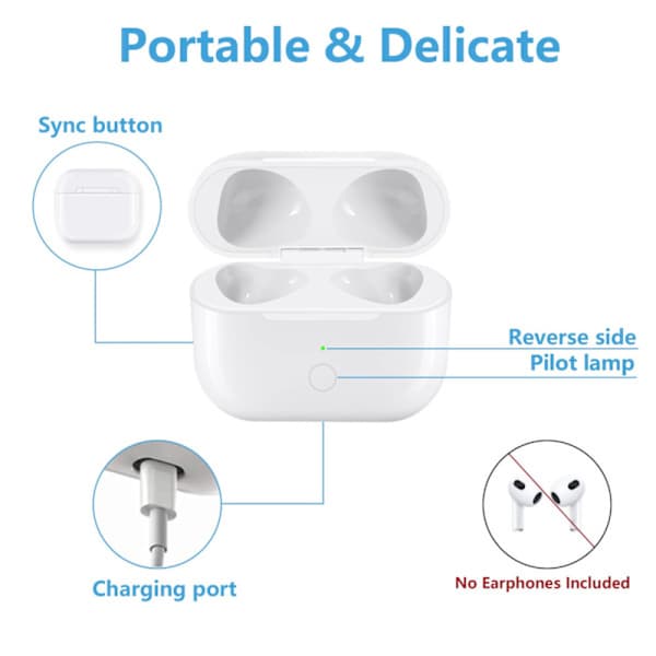 Trådlöst laddningsfodral för AirPods 3, snabbladdning och Bluetooth-synkroniseringsknapp, vit