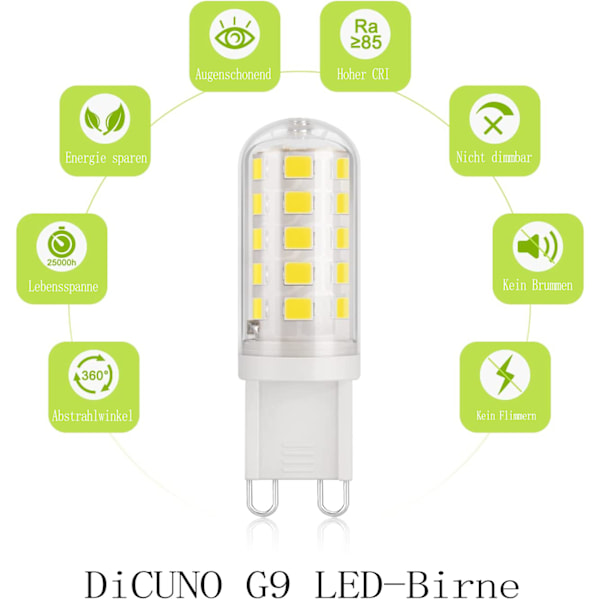 G9 LED-lampa kallvit 6000 K, LED-lampa 3W motsvarar 30W - 40W halogenlampor, G9-lampor, 430 lumen, ingen flimmer, ej dimbar,