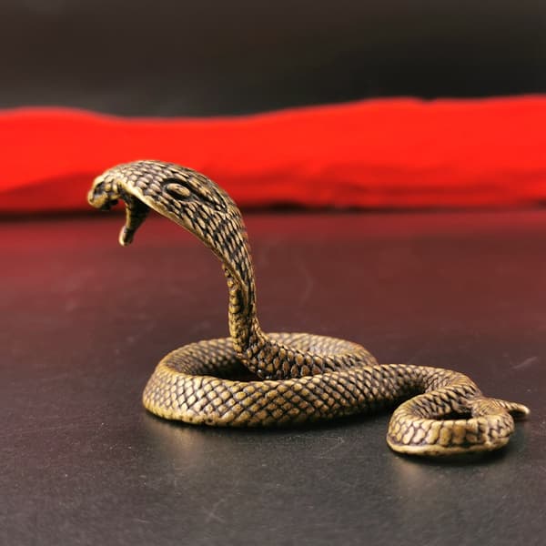 Antik Mässing Kobra Orm Staty Heminredning Miniatyr Koppar