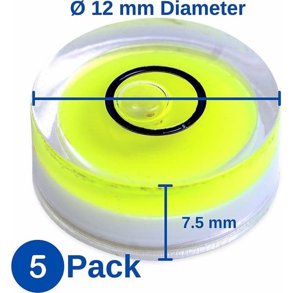 Vaterpas, pakke med 5, Ø 12 mm diameter, præcisionsvaterpas