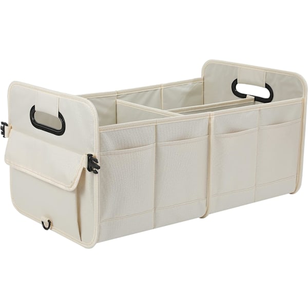 Elegant Bagageorganisatör, Hopfällbart Bilförvaringssystem med Flera Fack, Kraftig Oxford Polyester, Perfekt för Bil, Lastbil, SUV (Beige)
