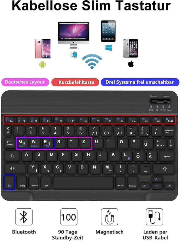 Langaton Bluetooth-näppäimistö Galaxy Tab A9 Plus -tabletille, magneettinen ja irrotettava