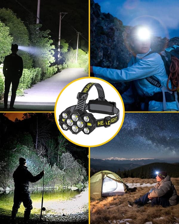 Oppladbar hodelykt - 2022 Oppgradert 1000 Lumen 10 LED 10 Moduser