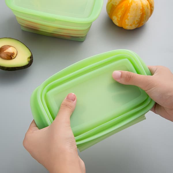 2-pack hopfällbar förvaringslåda i silikon med lock för frukt och grönsaker