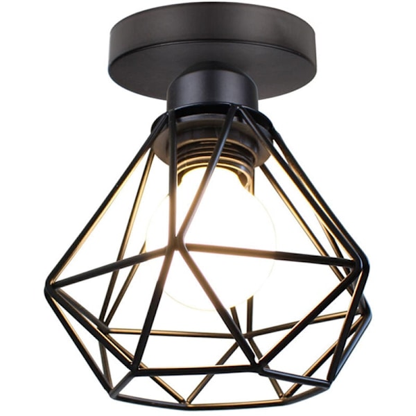 Industriell Taklampa, Retro Svart Design för Gårdshusbelysning, Lätt att Installera Högkvalitativ Metall Halvinfälld Taklampa (1 st)