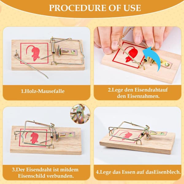 12-pack Musfällor, Råttfälla, Återanvändbar Trämusfälla - Storlek 10*4,5*0,6 cm, Vikt: 30 g