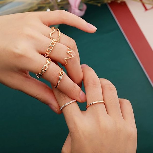 8 delar 14K guldpläterade Ladies Stacking Ringar Guld Silver Stacka