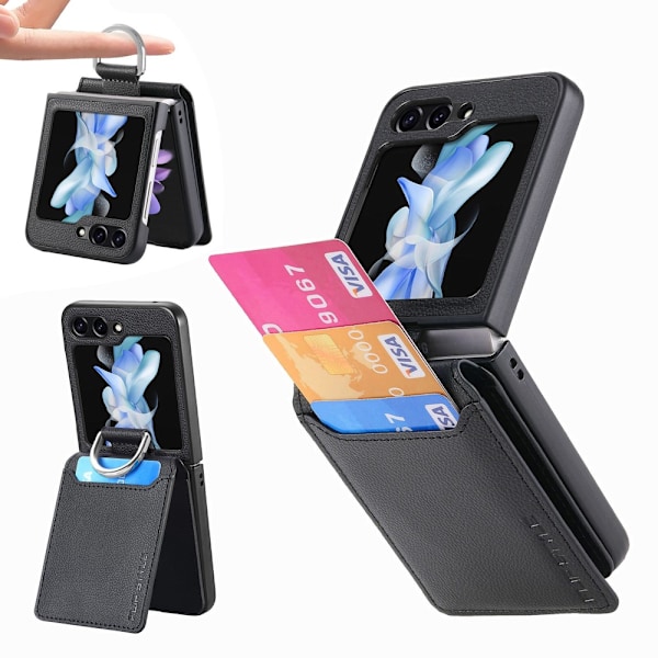 SKALO Samsung Z Flip6 PU-Läder Skal med Plånbok - Svart Svart