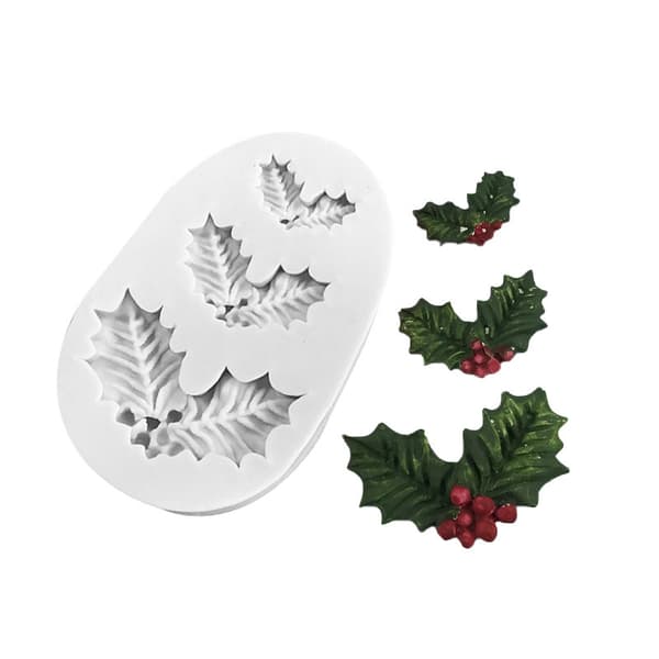 Julblad silikonform för fondant, DIY-verktyg för polymerlera (Grå) Gray