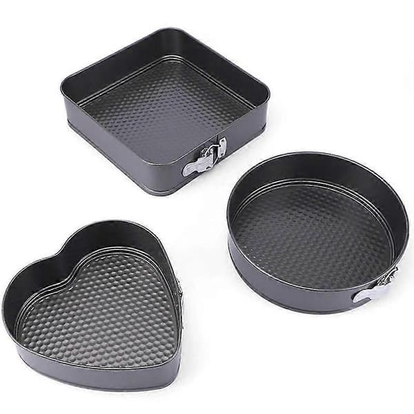 3 stk./sett Non-stick metall bakeform kakeform rund hjerte firkantet form avtakbar bunn bakeform kake