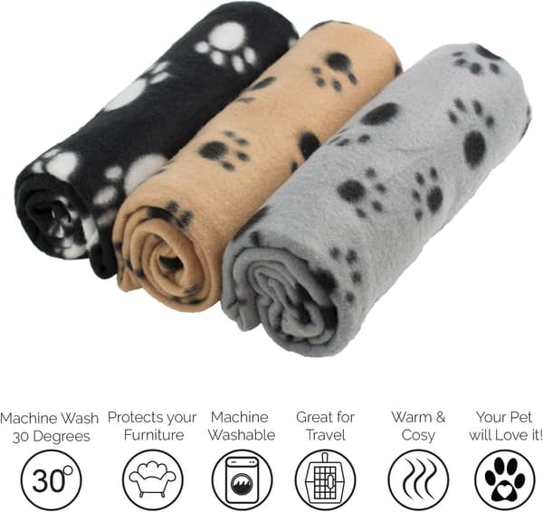 3 stk. Store Bløde Plys Tæpper til Hunde, Katte, Kaniner og Andre