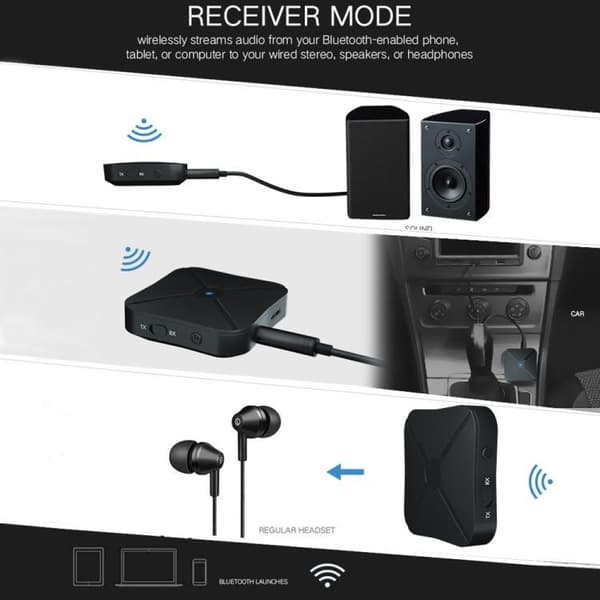 Trådlös Bluetooth 4,2 + EDR Ljudadapter 3.5 AUX RCA Telefon Bil Black