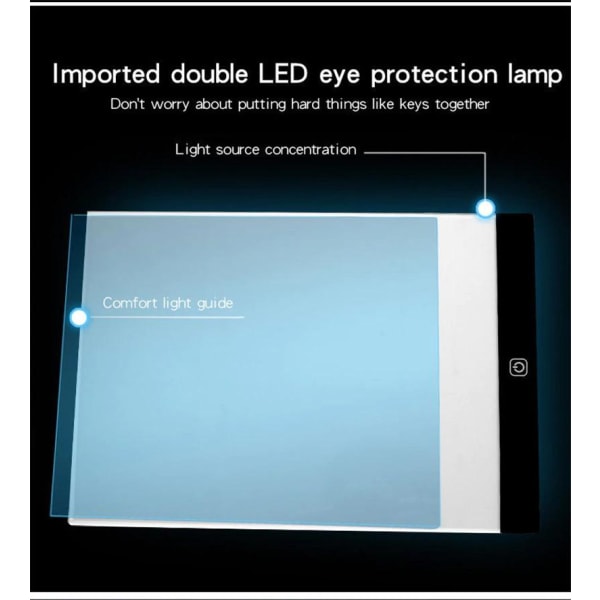 Ljusplatta A4 LED 3-lägen Dimmer Ljusbord Ritplatta Portabel Dia Vit
