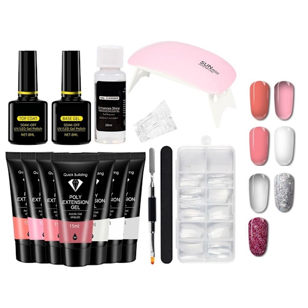Polygel Nagelkit med UV lampa Nail Gel Färg multifärg