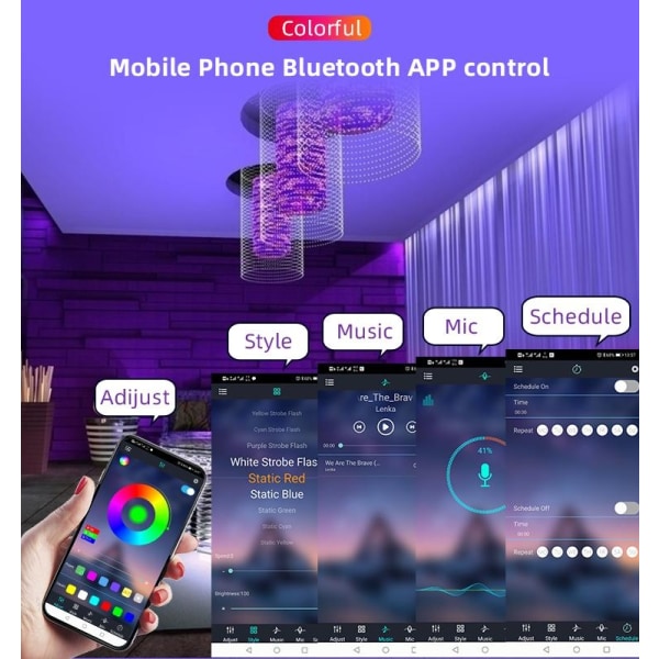 Flexibel 40m RGB LED-list / Ljusslinga / LED-Strip Bluetooth APP multifärg