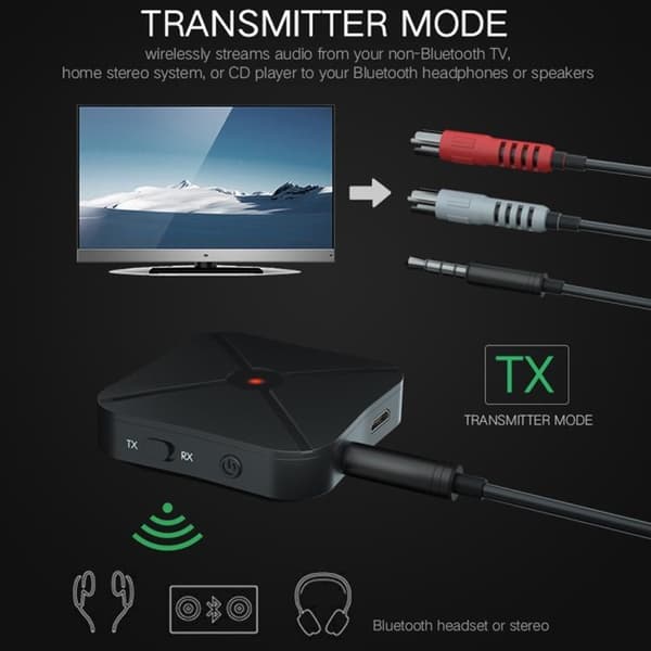 Trådlös Bluetooth 4,2 + EDR Ljudadapter 3.5 AUX RCA Telefon Bil Black