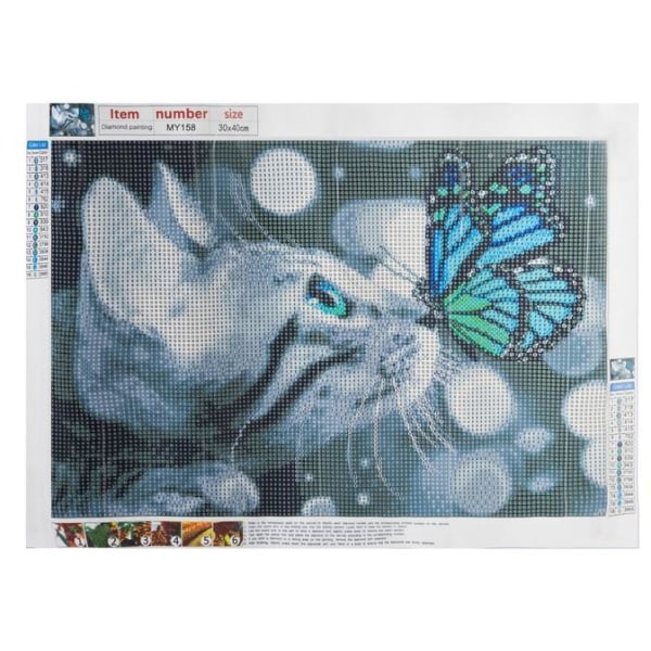 Timanttimaalaus 40x30 cm Cat Butterfly Timanttimaalaus Tee itse Multicolor