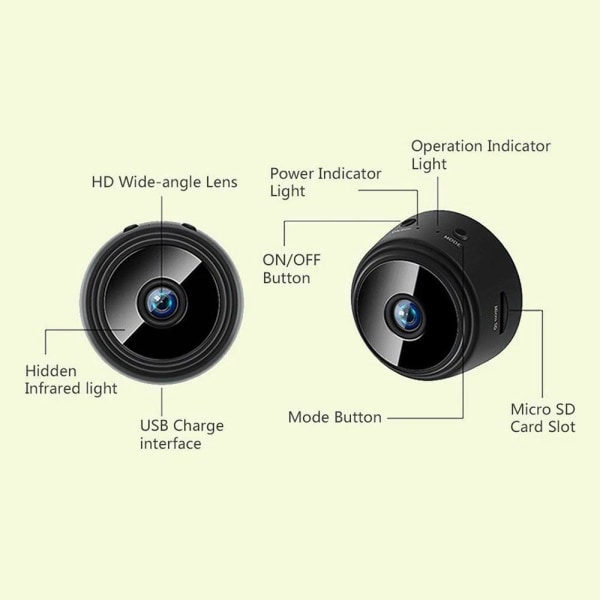 Mini Wifi Fjernstyret Bevægelsesaktiveret Kamera Spion Kamera Monitor Black