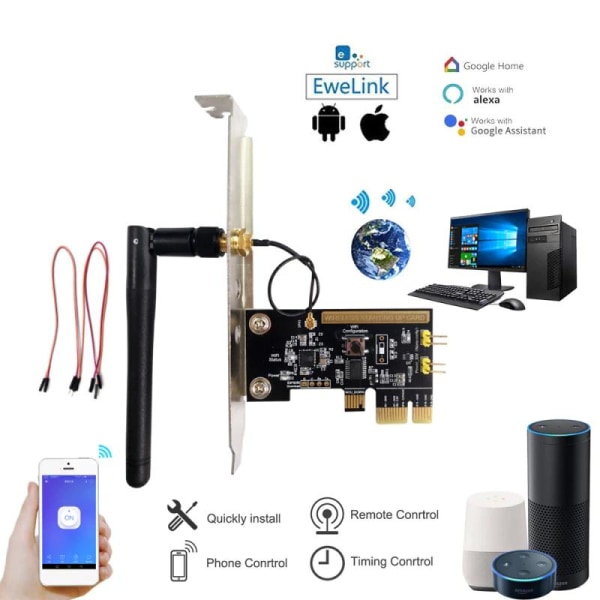 Dator Fjärrstyrning Remote Boot Card för Alexa / Google Home Svart