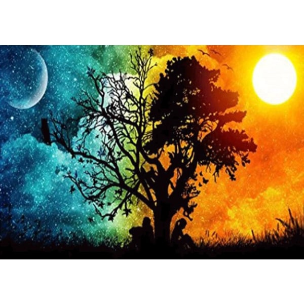 Timanttimaalaus Neliömäiset helmet 50x70 cm 5D DIY Kuu ja aurinko Multicolor