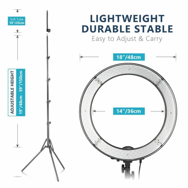 48cm Professionell Ring Light Selfie Lampa med ställbart stativ Svart