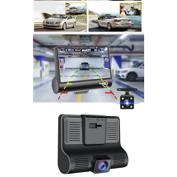 3 i 1 Dashcam och Backkamera Spegel Backspegel Svart